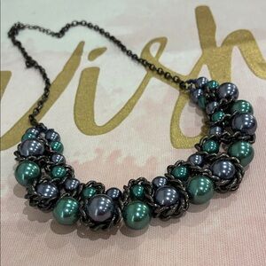 Elegant Green and Gray Pearl Statement Necklace - Women Jewelry